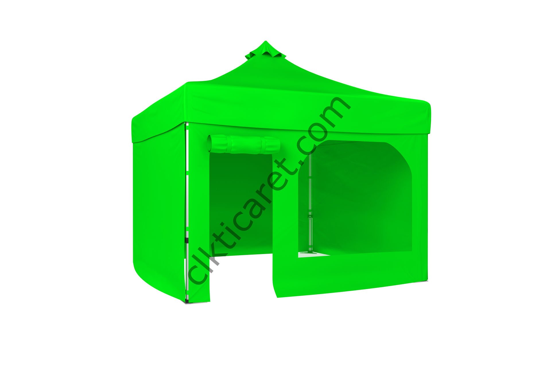 CLK 3x3 Katlanabilir Tente Gazebo Portatif Çadır 30 mm 3 Yan Kapalı 1 Yan Kapı ve Pencereli Açık Yeşil