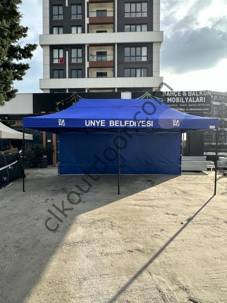 CLK 3x6 mt Saçak Etek Alın Logo Baskılı Gazebo Katlanabilir Tente Stand Tanıtım Fuar Çadırı