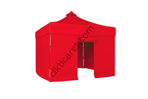 CLK 3x3 Katlanabilir Tente Gazebo Portatif Çadır 30 mm 3 Yan Kapalı 1 Kapılı Kırmızı