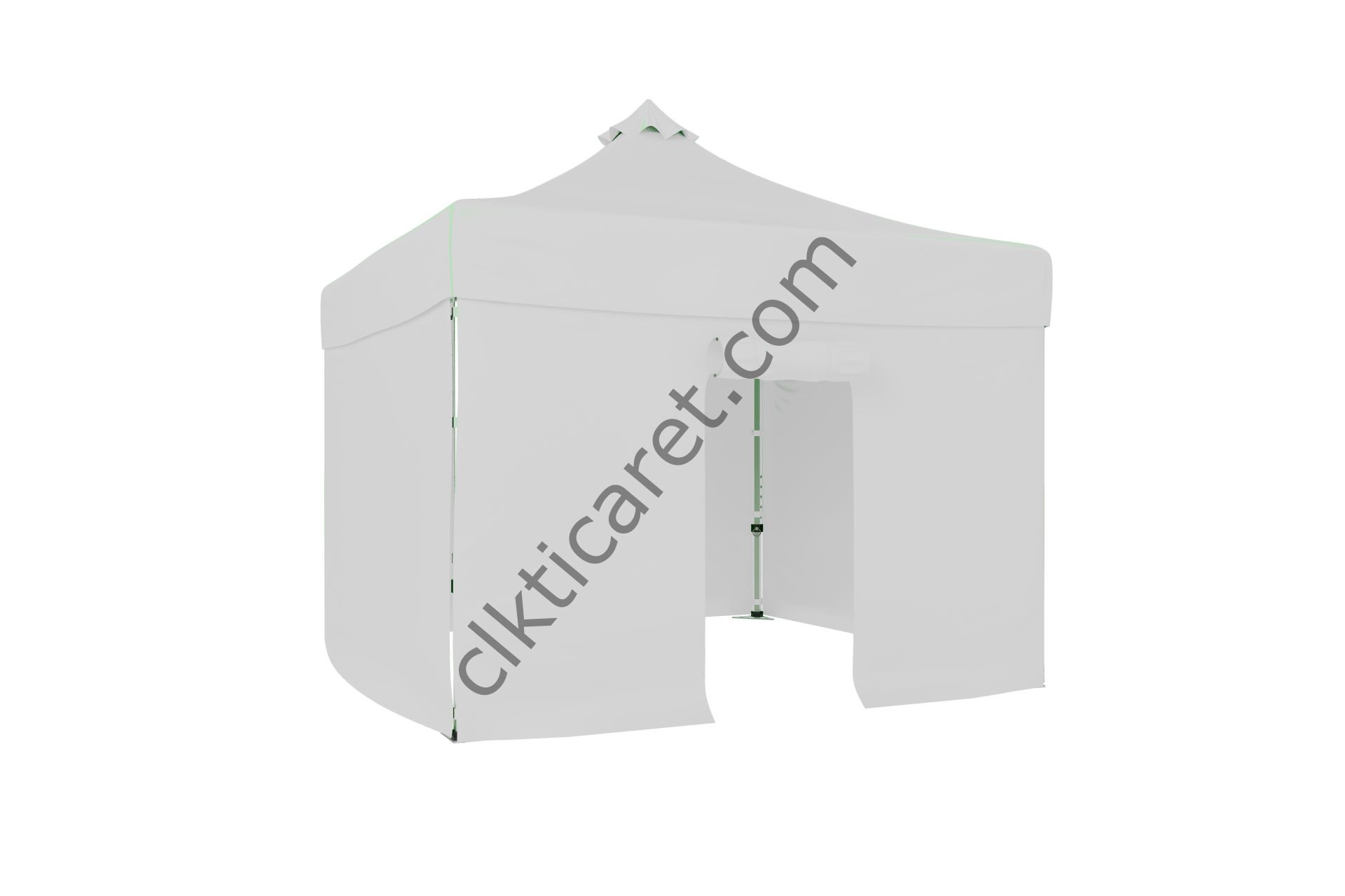 CLK 3x3 Katlanabilir Tente Gazebo Portatif Çadır 30 mm 3 Yan Kapalı 1 Kapılı Beyaz