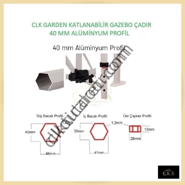 CLK 1,5x1,5 mt 40mm Alüminyum Katlanabilir Tente Gazebo Çadır 4 Yan Kapalı 1 Kapılı Çadır