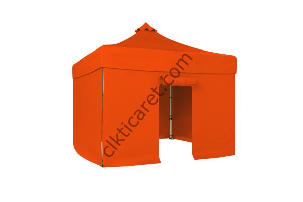 CLK 3x3 Katlanabilir Tente Gazebo Portatif Çadır 30 mm 3 Yan Kapalı 1 Kapılı Turuncu