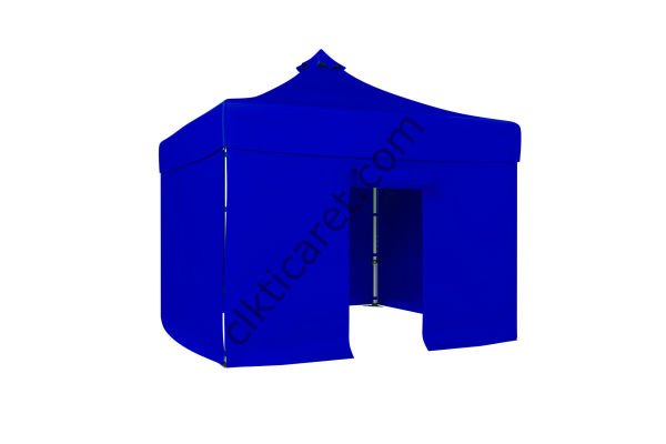 CLK 3x3 Katlanabilir Tente Gazebo Portatif Çadır 30 mm 3 Yan Kapalı 1 Kapılı Saks Mavi
