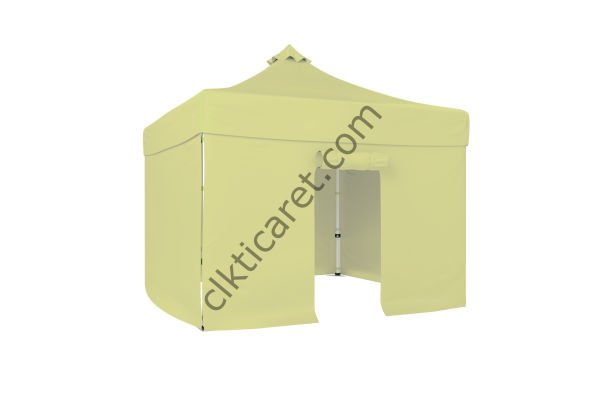 CLK 3x3 Katlanabilir Tente Gazebo Portatif Çadır 30 mm 3 Yan Kapalı 1 Kapılı Krem