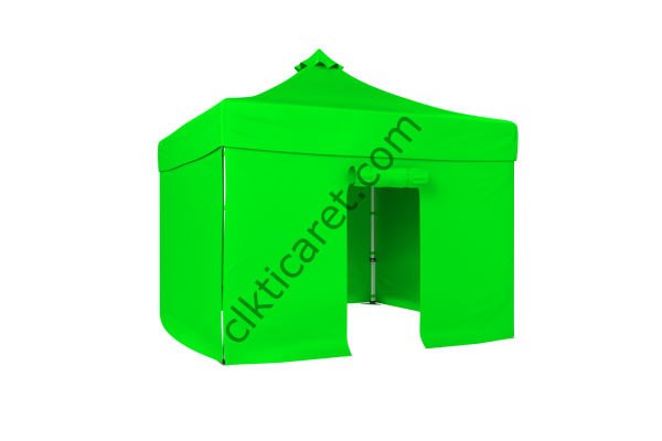 CLK 3x3 Katlanabilir Tente Gazebo Portatif Çadır 30 mm 3 Yan Kapalı 1 Kapılı Açık Yeşil