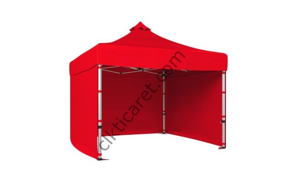 CLK 3x3 Katlanabilir Tente Gazebo Portatif Çadır 30 mm 3 Yan Kapalı Kırmızı