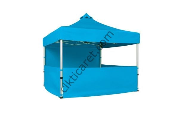 CLK 3x3 Katlanır Gazebo Tente 1 Tam Duvar 3 Yarım Duvar Açık Mavi (Turkuaz)