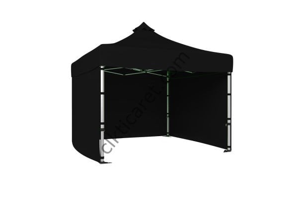 CLK 3x3 Katlanabilir Tente Gazebo Portatif Çadır 30 mm 3 Yan Kapalı Siyah