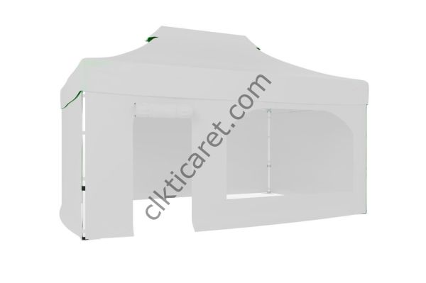 CLK 3x4,5 40 mm Katlanabilir Tente Gazebo Çadır Gazebo Çadır 3 Yan Kapalı 1 Yan Kapı ve Pencereli Beyaz