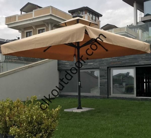 CLK 5x5 Metre Saçaklı LUX Model Krank Sistem Teleskopik Şemsiye Q90 Profil Benetton Yeşil - Flanş