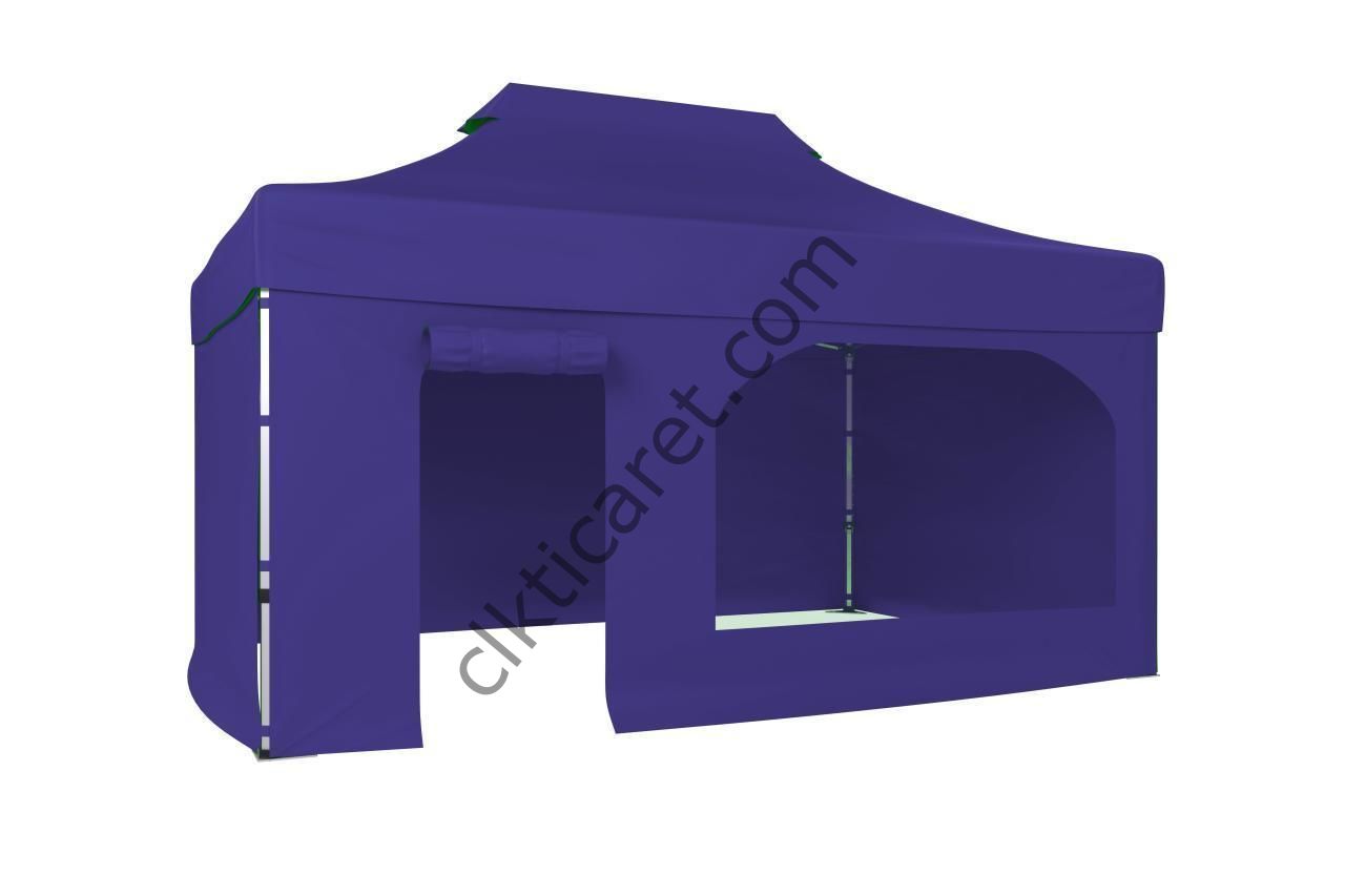 CLK 3x4,5 40 mm Katlanabilir Tente Gazebo Çadır Gazebo Çadır 3 Yan Kapalı 1 Yan Kapı ve Pencereli Lacivert