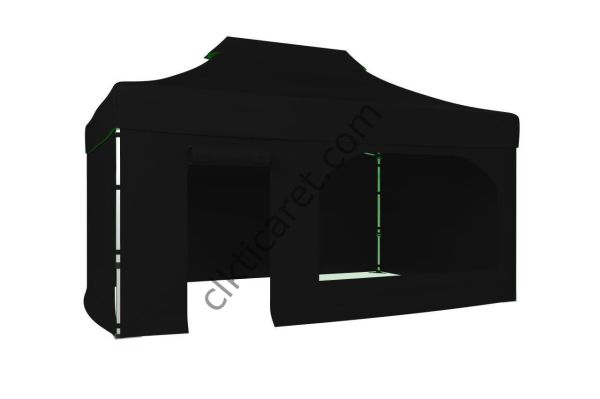 CLK 3x4,5 40 mm Katlanabilir Tente Gazebo Çadır Gazebo Çadır 3 Yan Kapalı 1 Yan Kapı ve Pencereli Siyah