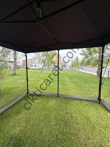 CLK 3x3 Gazebo 30 mm Porfil Bungalow Dekoratif Garden Model Sineklikli Perde Katlanır Portatif Bahçe Çadır Tente Çardak Açık Mavi (Turkuaz)