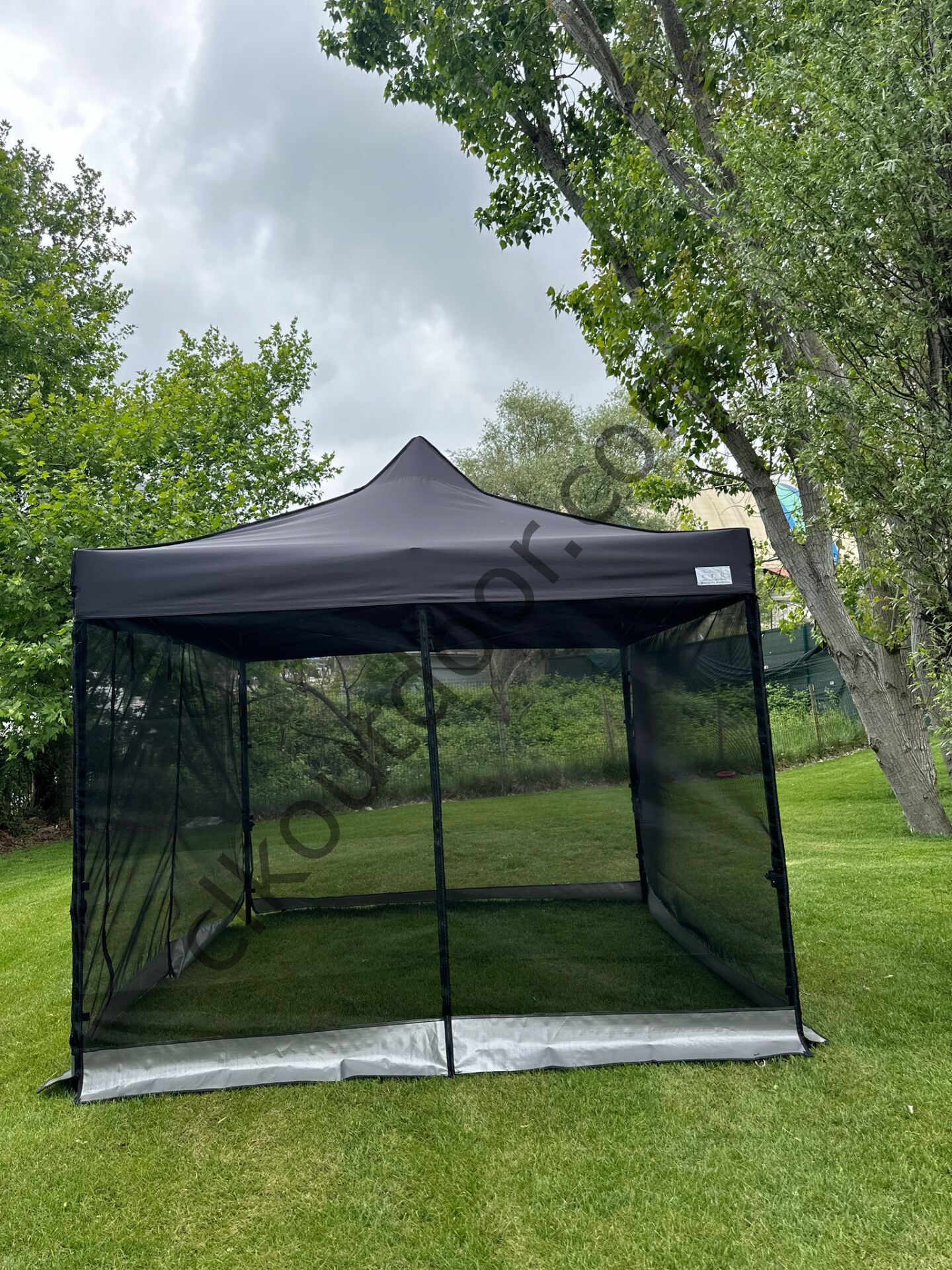 CLK 3x3 Gazebo 30 mm Porfil Bungalow Dekoratif Garden Model Sineklikli Perde Katlanır Portatif Bahçe Çadır Tente Çardak Açık Mavi (Turkuaz)