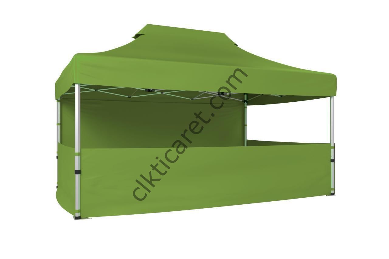 CLK 3x4,5 40 mm Katlanabilir Tente Gazebo Çadır Gazebo Çadır 1 Tam Duvar 3 Yarım Duvar Haki Askeri Yeşil