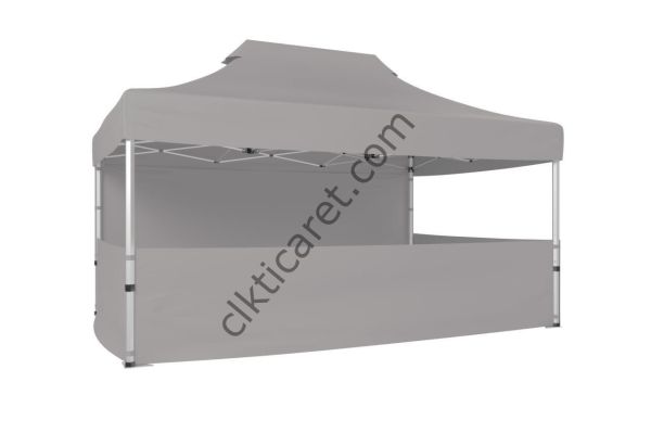 CLK 3x4,5 40 mm Katlanabilir Tente Gazebo Çadır Gazebo Çadır 1 Tam Duvar 3 Yarım Duvar Açık Gri