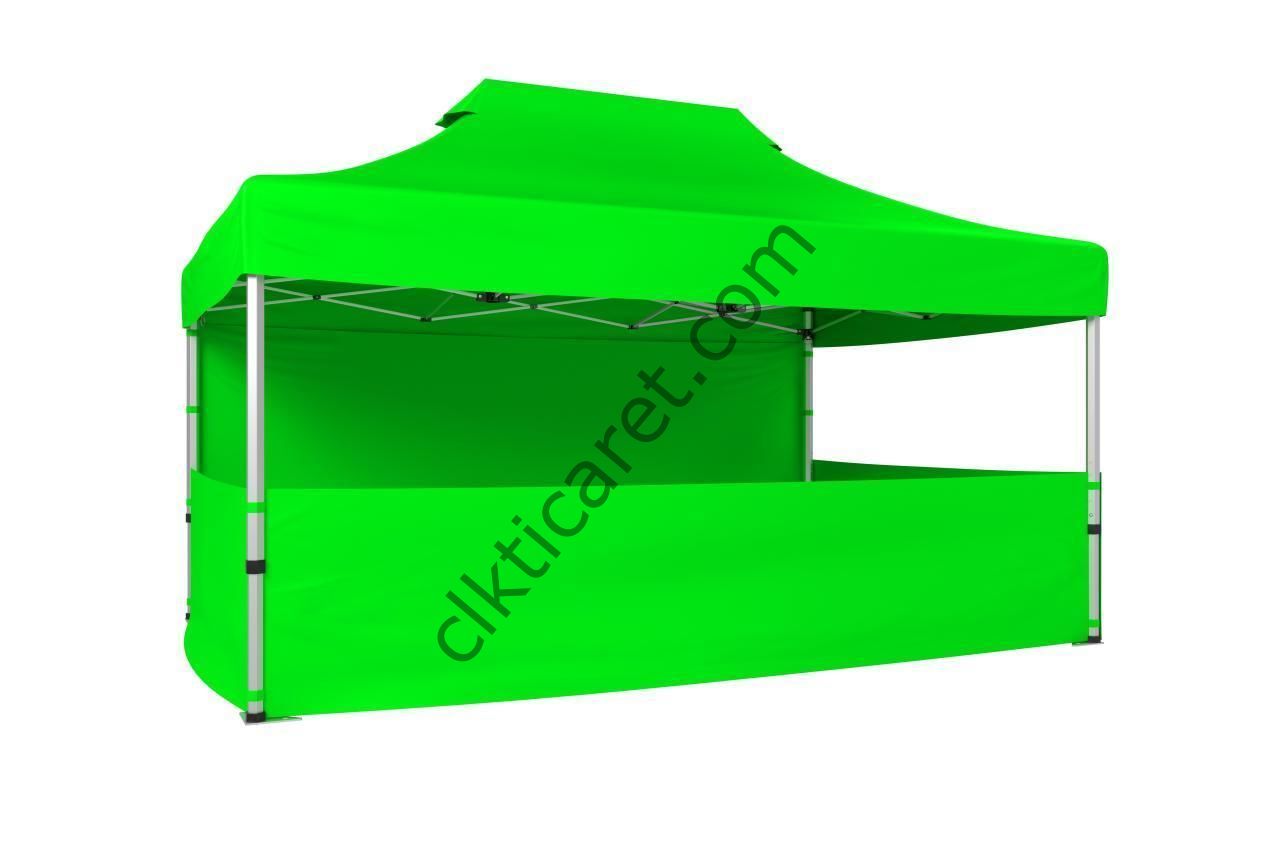 CLK 3x4,5 40 mm Katlanabilir Tente Gazebo Çadır Gazebo Çadır 1 Tam Duvar 3 Yarım Duvar Açık Yeşil