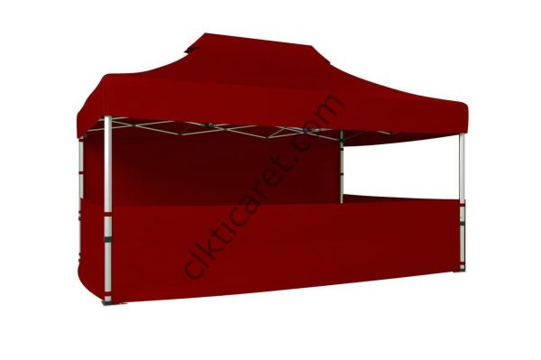 CLK 3x4,5 40 mm Katlanabilir Tente Gazebo Çadır Gazebo Çadır 1 Tam Duvar 3 Yarım Duvar Bordo