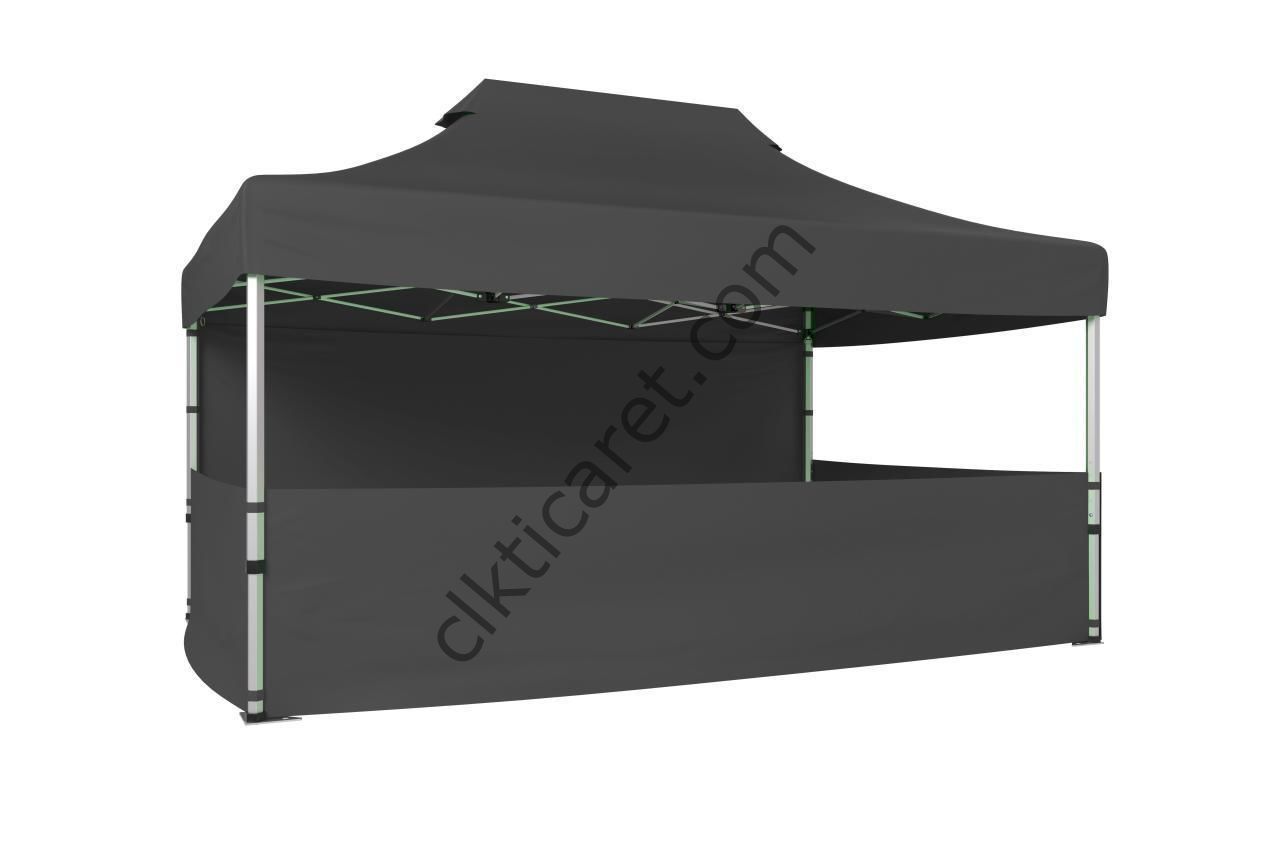 CLK 3x4,5 40 mm Katlanabilir Tente Gazebo Çadır Gazebo Çadır 1 Tam Duvar 3 Yarım Duvar Gri