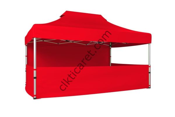 CLK 3x4,5 40 mm Katlanabilir Tente Gazebo Çadır Gazebo Çadır 1 Tam Duvar 3 Yarım Duvar Kırmızı
