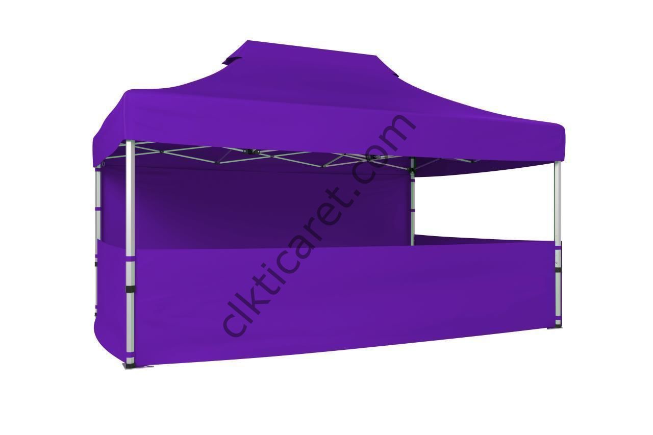 CLK 3x4,5 40 mm Katlanabilir Tente Gazebo Çadır Gazebo Çadır 1 Tam Duvar 3 Yarım Duvar Mor