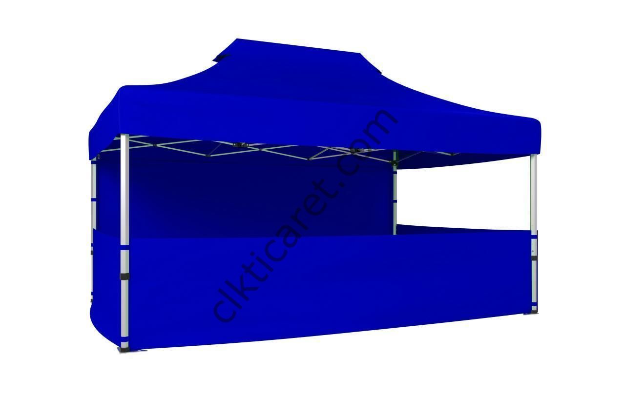 CLK 3x4,5 40 mm Katlanabilir Tente Gazebo Çadır Gazebo Çadır 1 Tam Duvar 3 Yarım Duvar Saks Mavi