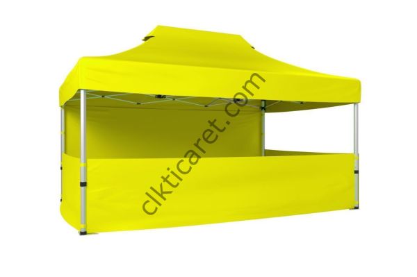 CLK 3x4,5 40 mm Katlanabilir Tente Gazebo Çadır Gazebo Çadır 1 Tam Duvar 3 Yarım Duvar Sarı
