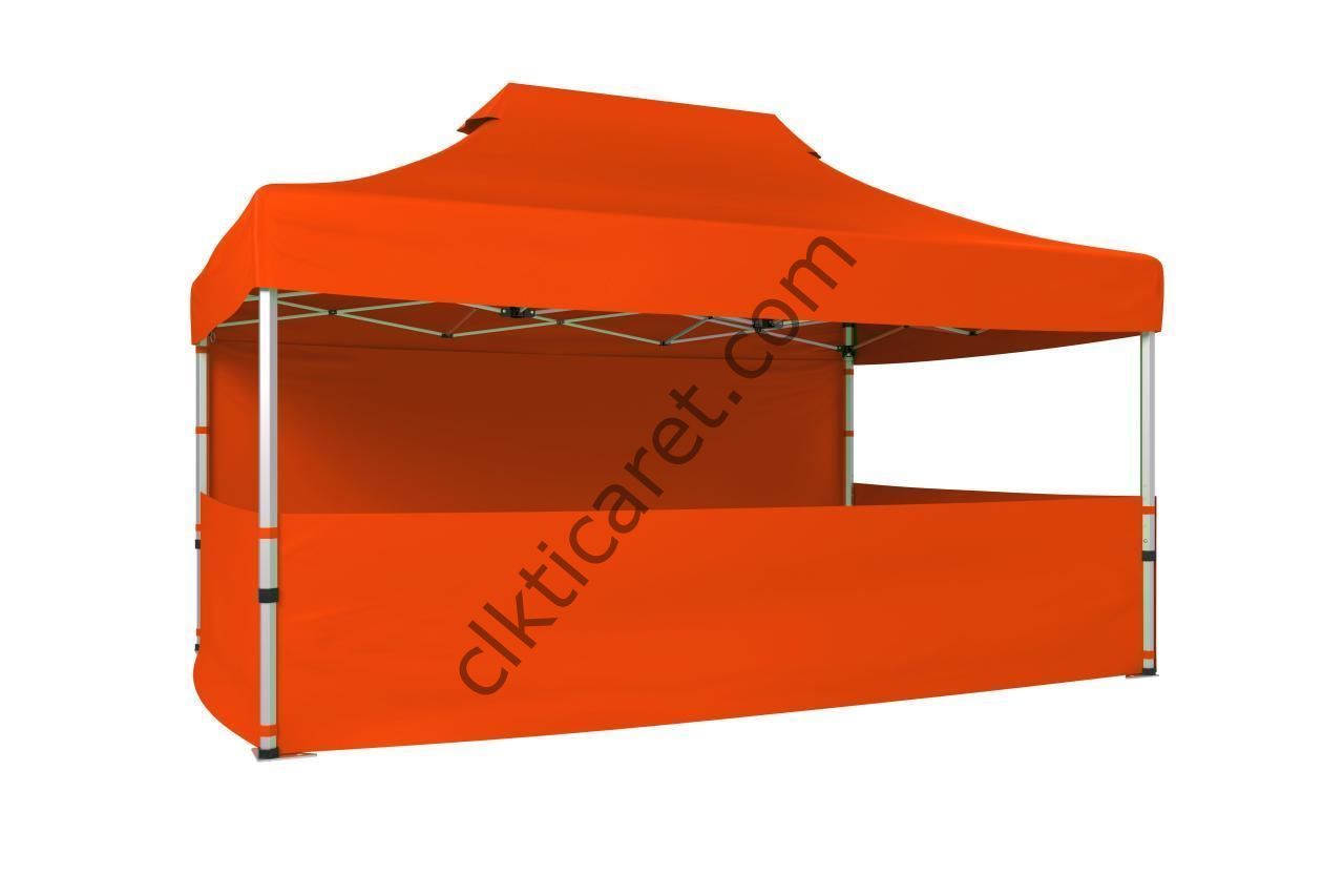 CLK 3x4,5 40 mm Katlanabilir Tente Gazebo Çadır Gazebo Çadır 1 Tam Duvar 3 Yarım Duvar Turuncu