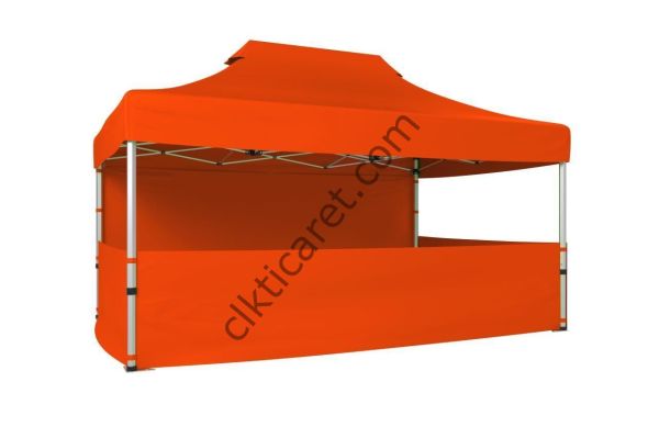 CLK 3x4,5 40 mm Katlanabilir Tente Gazebo Çadır Gazebo Çadır 1 Tam Duvar 3 Yarım Duvar Turuncu