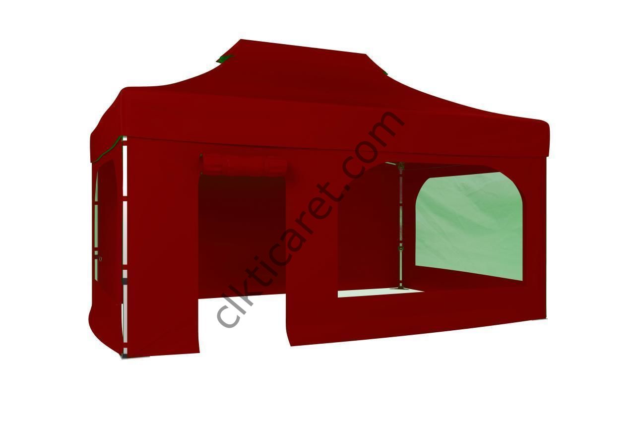 CLK 3x4,5 40 mm Katlanabilir Tente Gazebo Çadır Gazebo Çadır 2 Yan Pencereli 1 Yan Aksesuarsız 1 Yan Kapı ve Pencereli Bordo