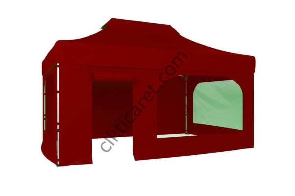 CLK 3x4,5 40 mm Katlanabilir Tente Gazebo Çadır Gazebo Çadır 2 Yan Pencereli 1 Yan Aksesuarsız 1 Yan Kapı ve Pencereli Bordo