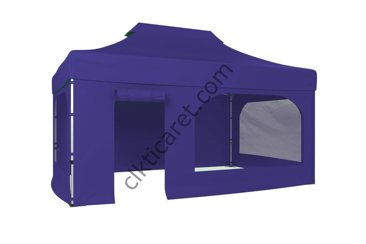 CLK 3x4,5 40 mm Katlanabilir Tente Gazebo Çadır Gazebo Çadır 2 Yan Pencereli 1 Yan Aksesuarsız 1 Yan Kapı ve Pencereli Lacivert