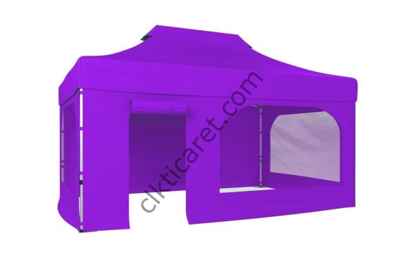 CLK 3x4,5 40 mm Katlanabilir Tente Gazebo Çadır Gazebo Çadır 2 Yan Pencereli 1 Yan Aksesuarsız 1 Yan Kapı ve Pencereli Lila