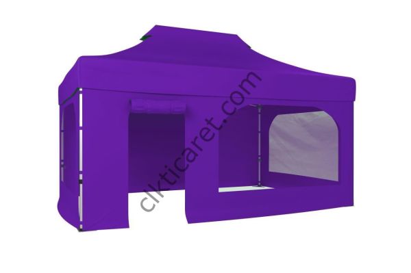 CLK 3x4,5 40 mm Katlanabilir Tente Gazebo Çadır Gazebo Çadır 2 Yan Pencereli 1 Yan Aksesuarsız 1 Yan Kapı ve Pencereli Mor
