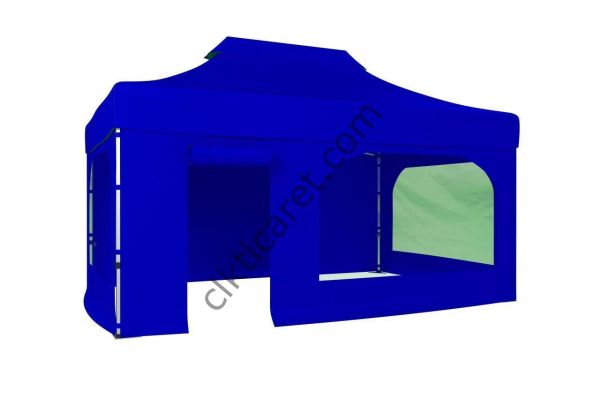 CLK 3x4,5 40 mm Katlanabilir Tente Gazebo Çadır Gazebo Çadır 2 Yan Pencereli 1 Yan Aksesuarsız 1 Yan Kapı ve Pencereli Saks Mavi