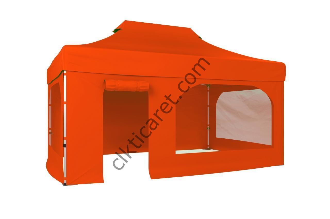 CLK 3x4,5 40 mm Katlanabilir Tente Gazebo Çadır Gazebo Çadır 2 Yan Pencereli 1 Yan Aksesuarsız 1 Yan Kapı ve Pencereli Turuncu