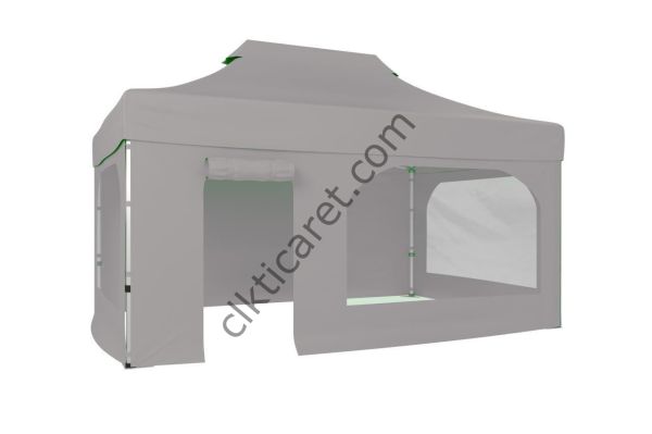 CLK 3x4,5 40 mm Katlanabilir Tente Gazebo Çadır Gazebo Çadır 2 Yan Pencereli 1 Yan Aksesuarsız 1 Yan Kapı ve Pencereli Açık Gri