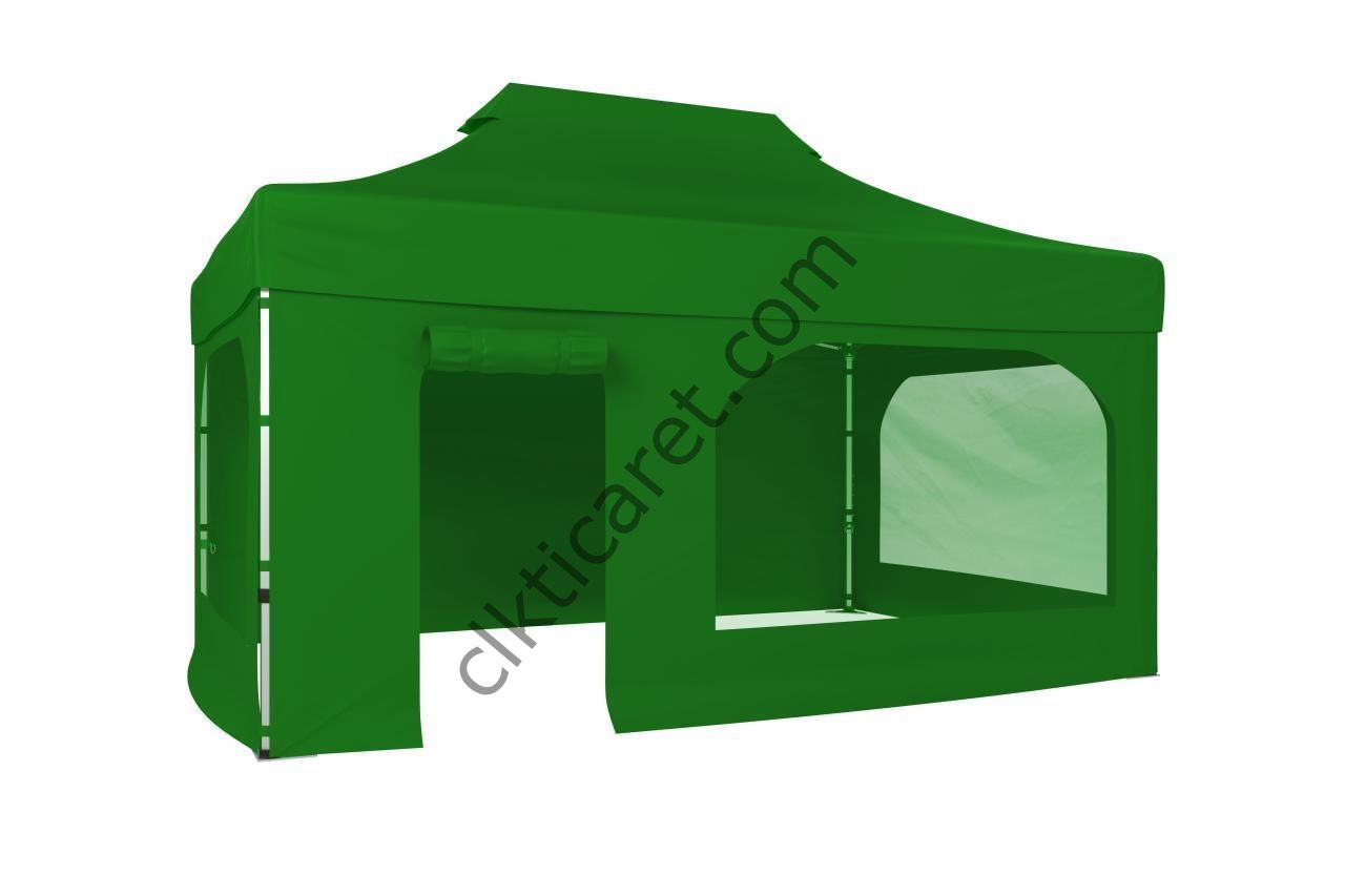 CLK 3x4,5 40 mm Katlanabilir Tente Gazebo Çadır Gazebo Çadır 2 Yan Pencereli 1 Yan Aksesuarsız 1 Yan Kapı ve Pencereli Benetton Yeşil