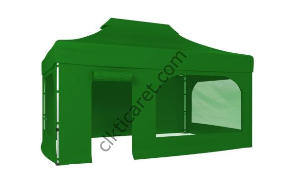 CLK 3x4,5 40 mm Katlanabilir Tente Gazebo Çadır Gazebo Çadır 2 Yan Pencereli 1 Yan Aksesuarsız 1 Yan Kapı ve Pencereli Benetton Yeşil