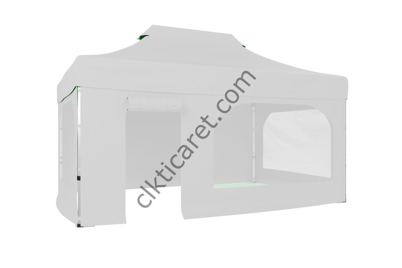 CLK 3x4,5 40 mm Katlanabilir Tente Gazebo Çadır Gazebo Çadır 2 Yan Pencereli 1 Yan Aksesuarsız 1 Yan Kapı ve Pencereli Beyaz