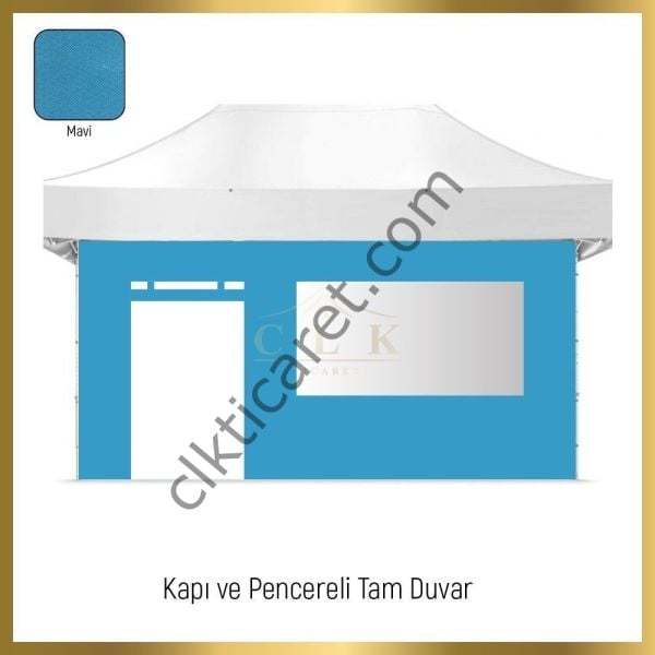 CLK 3x4,5 40 mm Katlanabilir Tente Gazebo Çadır Gazebo Çadır 2 Yan Pencereli 1 Yan Aksesuarsız 1 Yan Kapı ve Pencereli Beyaz