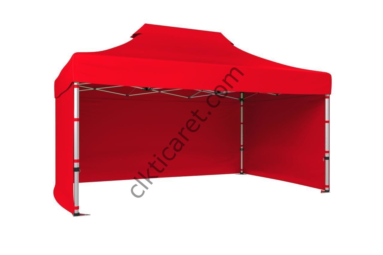 CLK 3x4,5 40 mm Katlanabilir Tente Gazebo Çadır Gazebo Çadır 3 Yan Kapalı Kırmızı
