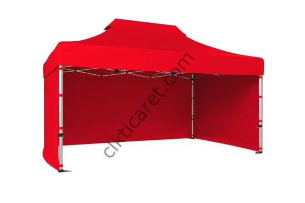CLK 3x4,5 40 mm Katlanabilir Tente Gazebo Çadır Gazebo Çadır 3 Yan Kapalı Kırmızı