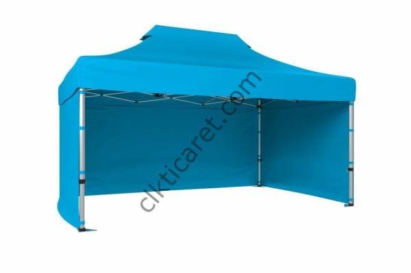 CLK 3x4,5 40 mm Katlanabilir Tente Gazebo Çadır Gazebo Çadır 3 Yan Kapalı Açık Mavi (Turkuaz)