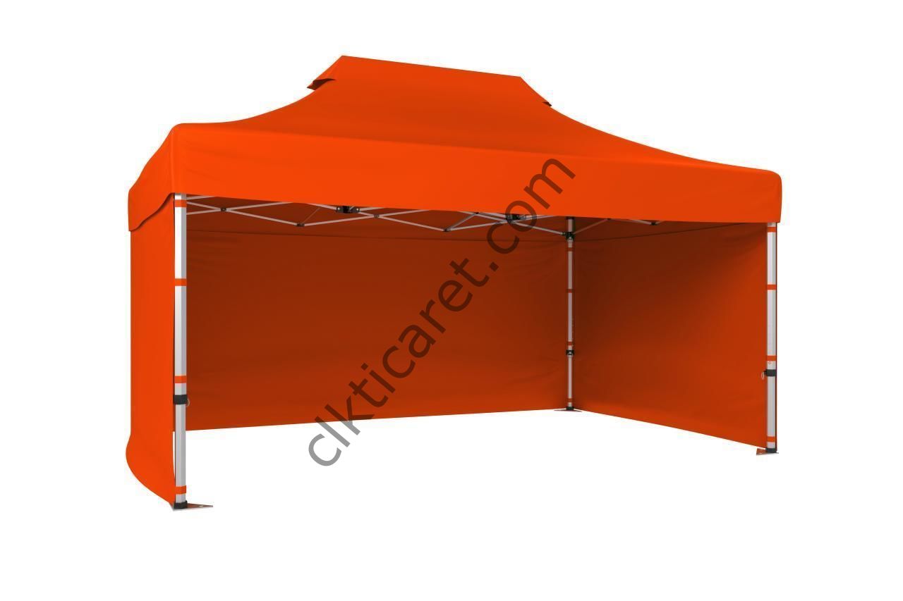 CLK 3x4,5 40 mm Katlanabilir Tente Gazebo Çadır Gazebo Çadır 3 Yan Kapalı Turuncu