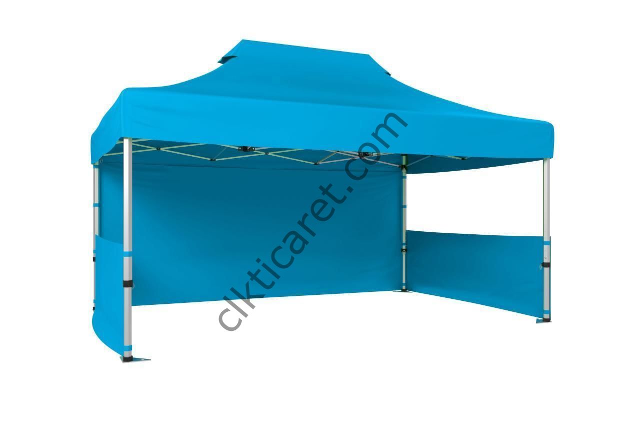 CLK 3x4,5 40 mm Katlanabilir Tente Gazebo Çadır Gazebo Çadır 1 Tam Duvar 2 Yarım Duvar Açık Mavi (Turkuaz)