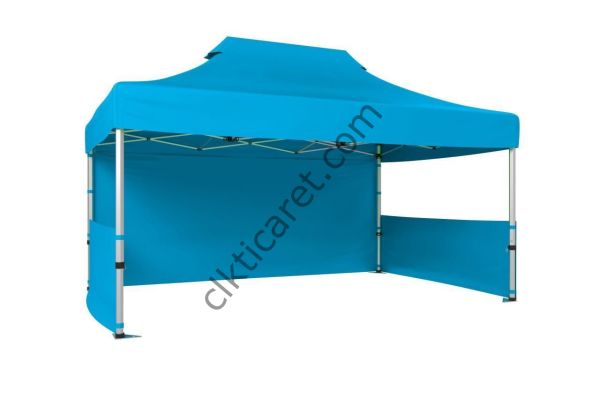 CLK 3x4,5 40 mm Katlanabilir Tente Gazebo Çadır Gazebo Çadır 1 Tam Duvar 2 Yarım Duvar Açık Mavi (Turkuaz)