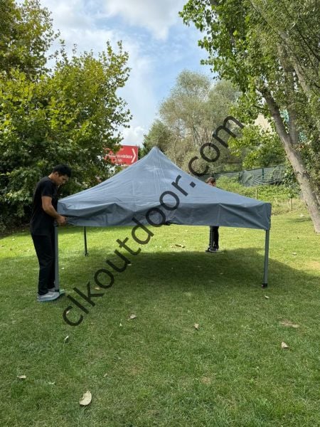 CLK 3x3 mt Yeni Nesil 2 Kapı 4 Pencere 40 mm Kısa Bagaj Boy 115 cm Gazebo Portatif Kamp Çadırı Gri