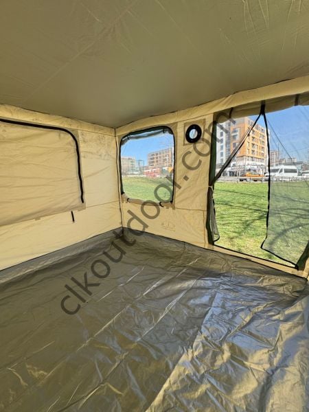 CLK 3x3 mt Yeni Nesil 2 Kapı 4 Pencere 40 mm Kısa Bagaj Boy 115 cm Gazebo Portatif Kamp Çadırı Krem