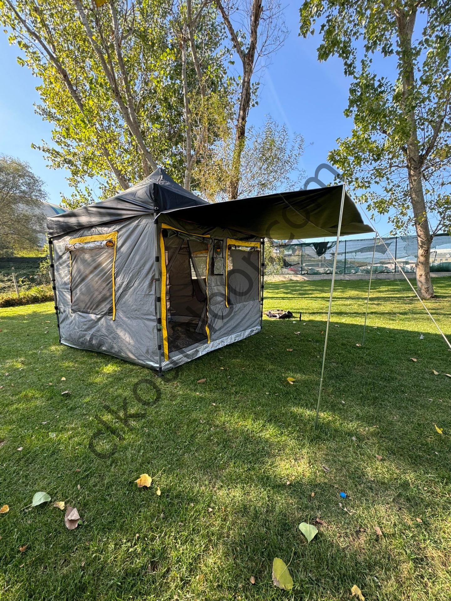 CLK 3x3 mt Yeni Nesil 2 Kapı 4 Pencere TENTELİ 40 mm Kısa Bagaj Boy 115 cm Gazebo Portatif Kamp Çadırı Gri